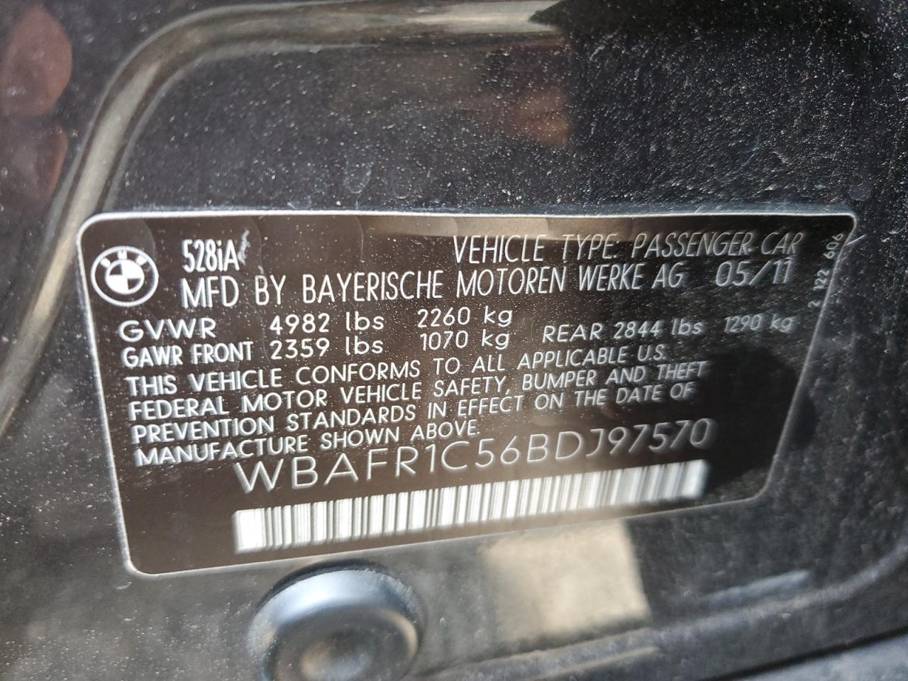 WBAFR1C56BDJ97570 2011 BMW 528 I