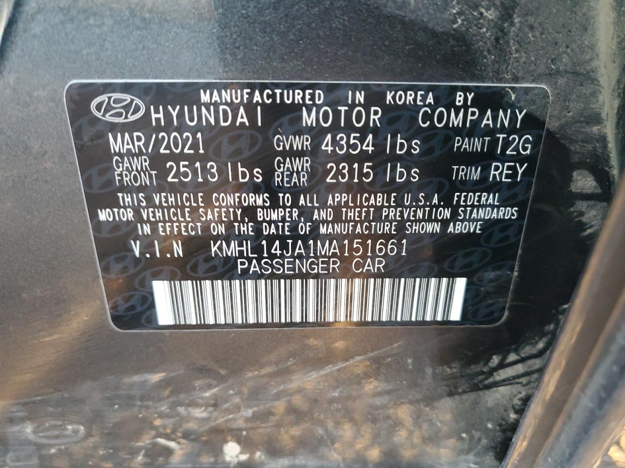 KMHL14JA1MA151661 2021 Hyundai Sonata Sel