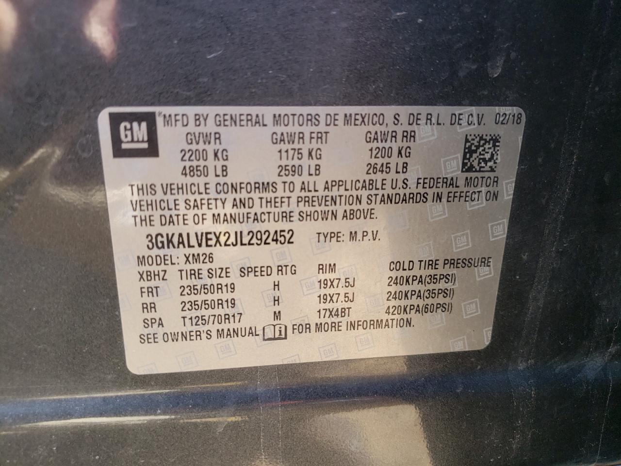 3GKALVEX2JL292452 2018 GMC Terrain Slt