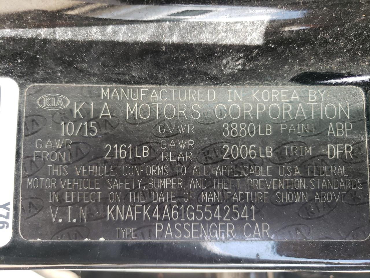 KNAFK4A61G5542541 2016 Kia Forte Lx