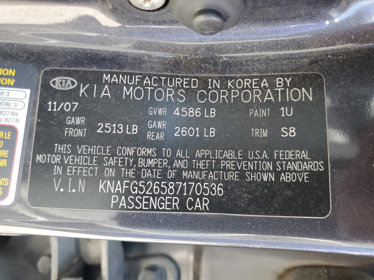 KNAFG526587170536 2008 Kia Rondo Lx