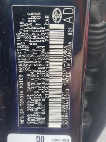 2019 TOYOTA COROLLA L - 2T1BURHE9KC149386