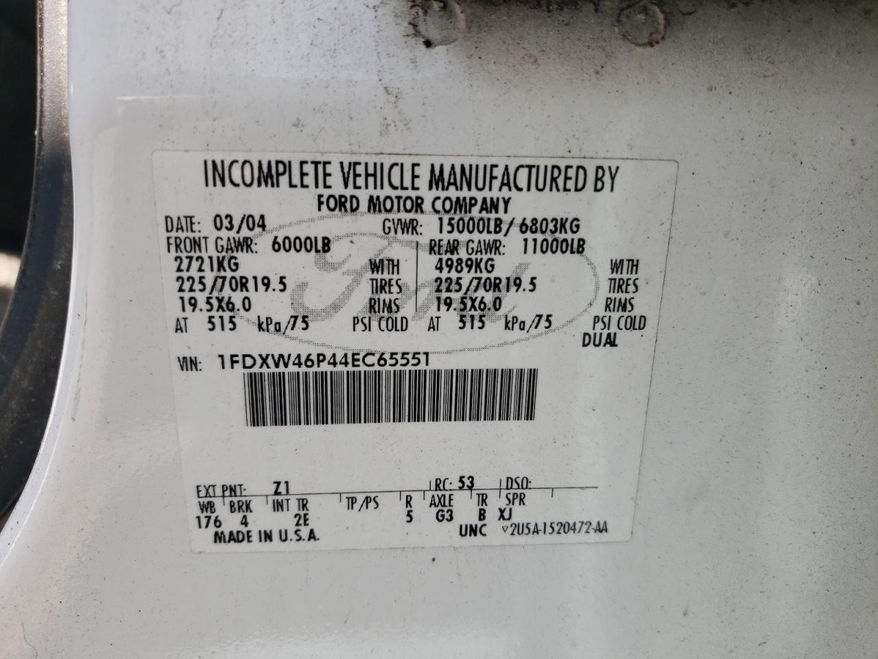 1FDXW46P44EC65551 2004 Ford F450 Super Duty