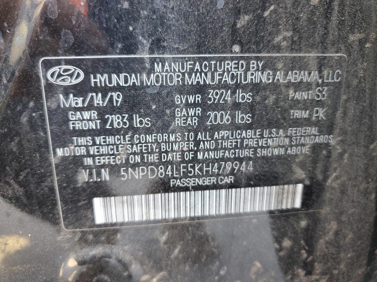 5NPD84LF5KH479944 2019 Hyundai Elantra Sel