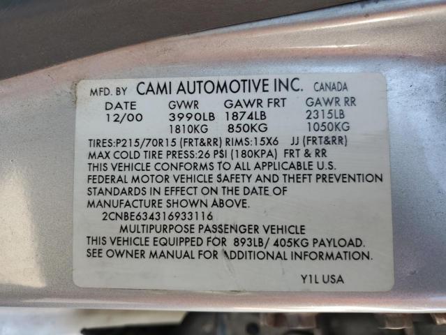 2001 Chevrolet Tracker Lt VIN: 2CNBE634316933116 Lot: 57422424