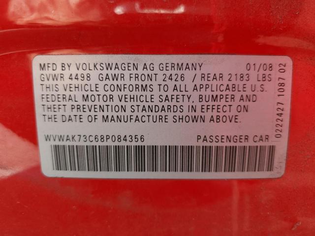 2008 Volkswagen Passat Komfort VIN: WVWAK73C68P084356 Lot: 61869044