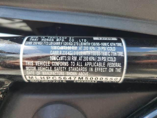 2021 HONDA CMX500 A2 MLHPC5647M5000550