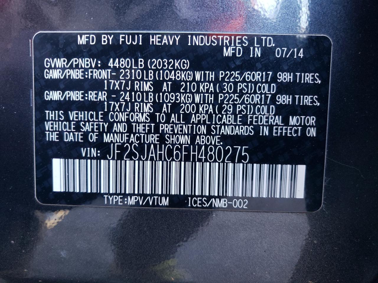 JF2SJAHC6FH480275 2015 Subaru Forester 2.5I Limited