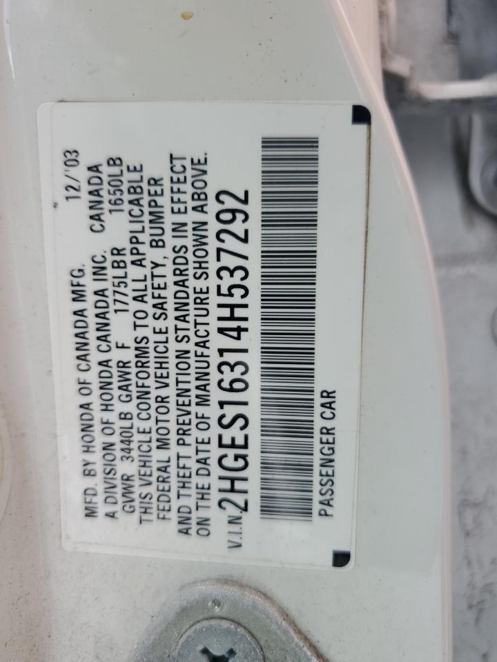 2HGES16314H537292 2004 Honda Civic Dx Vp