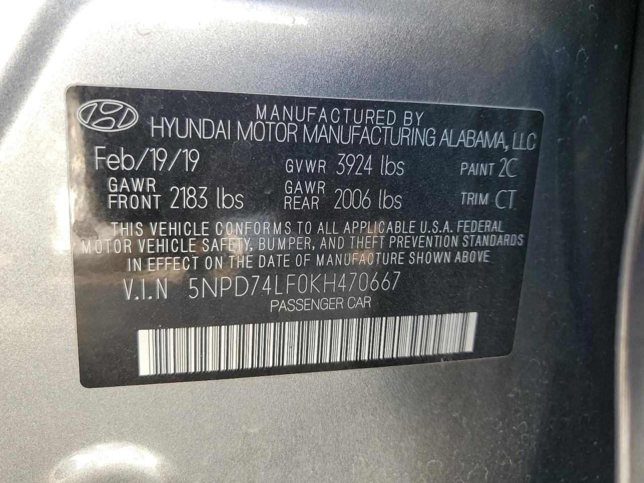 5NPD74LF0KH470667 2019 Hyundai Elantra Se