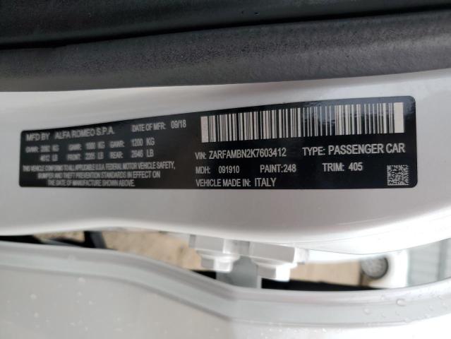 2019 Alfa Romeo Giulia Ti VIN: ZARFAMBN2K7603412 Lot: 62948834