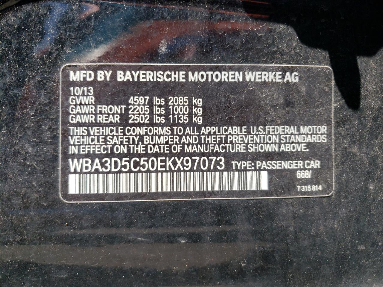 WBA3D5C50EKX97073 2014 BMW 328 D xDrive