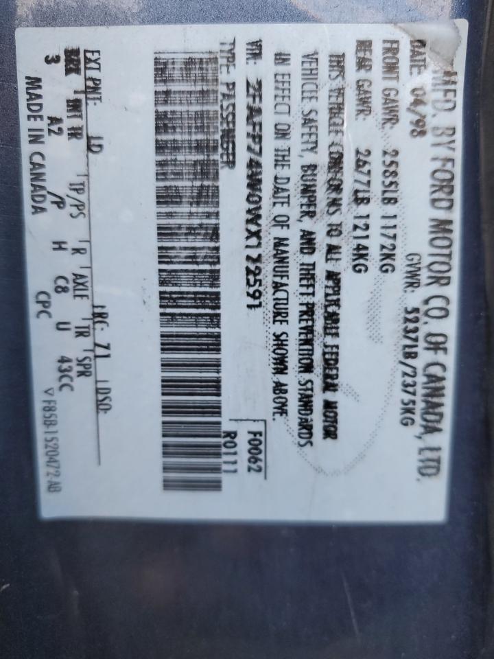 2FAFP74W0WX172591 1998 Ford Crown Victoria Lx