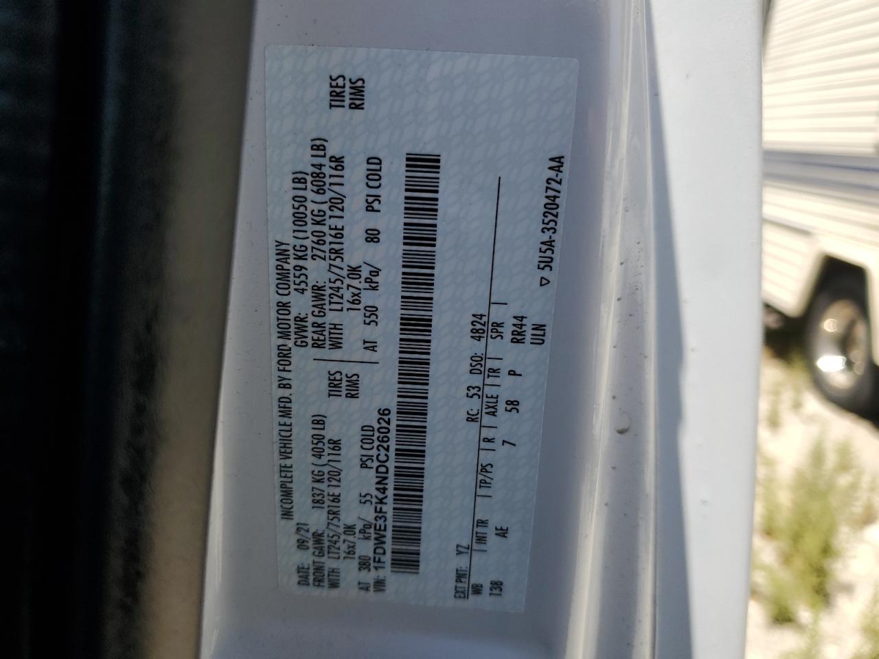 1FDWE3FK4NDC26026 2022 Ford Econoline E350 Super Duty Cutaway Van