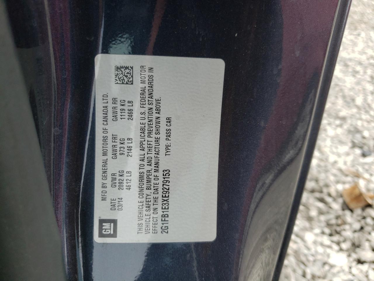 2G1FB1E3XE9279153 2014 Chevrolet Camaro Lt