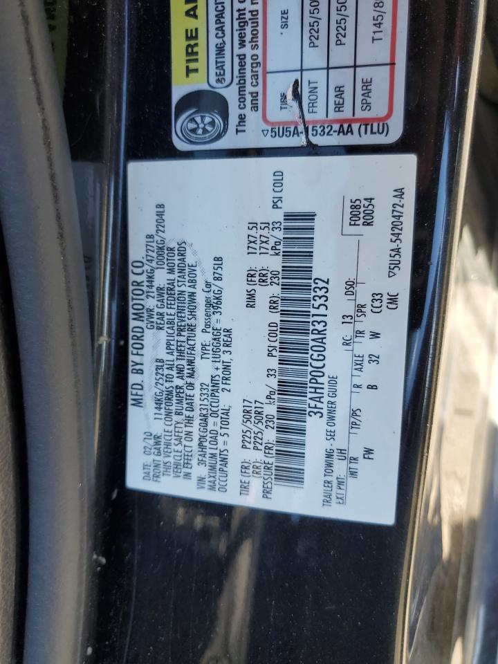 3FAHP0CG0AR315332 2010 Ford Fusion Sel