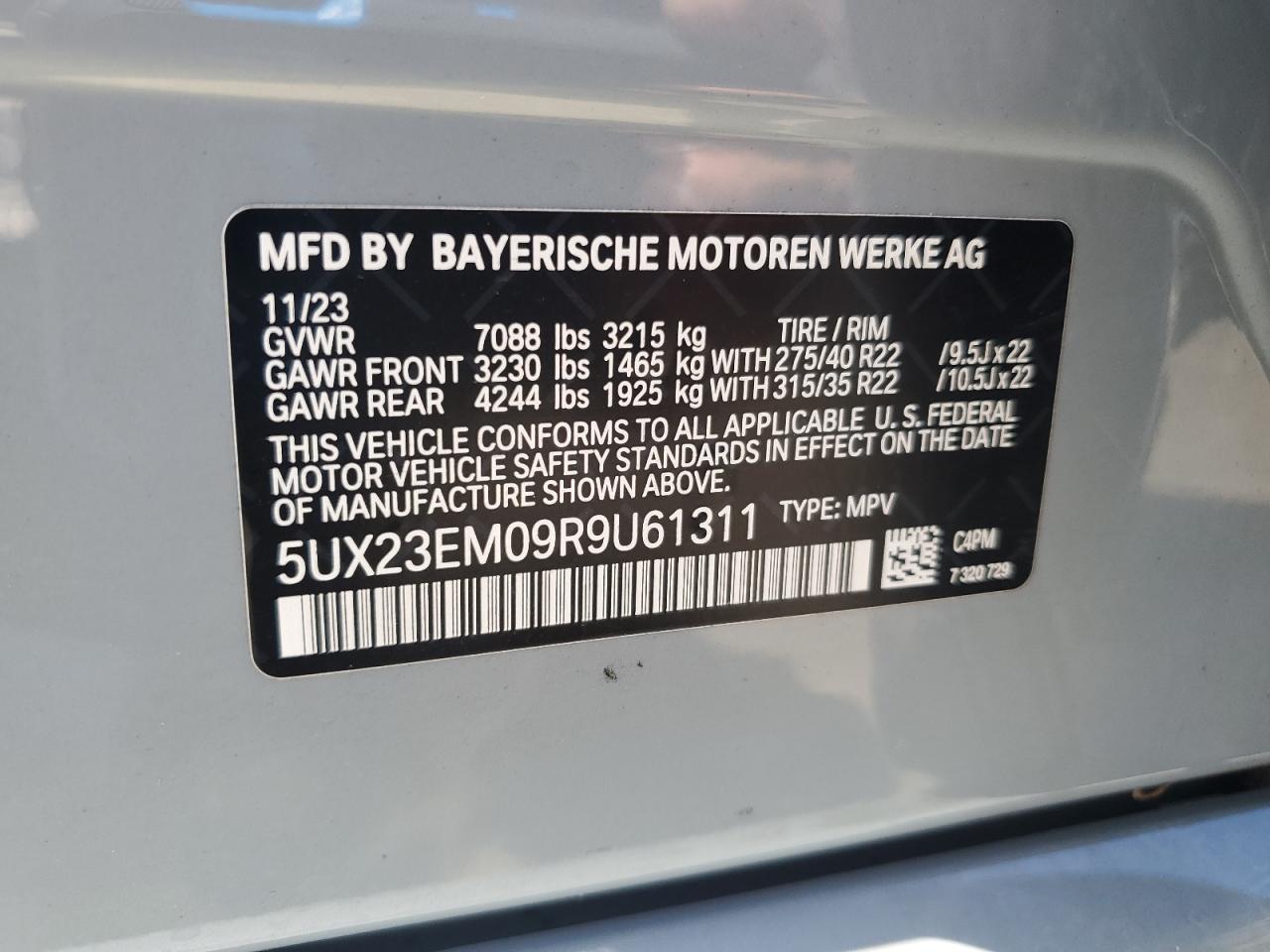 5UX23EM09R9U61311 2024 BMW X7 xDrive40I