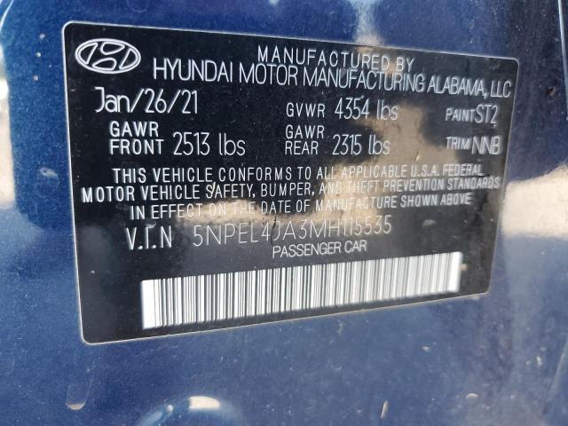 VIN 5NPEL4JA3MH115535 2021 Hyundai Sonata, Sel no.12