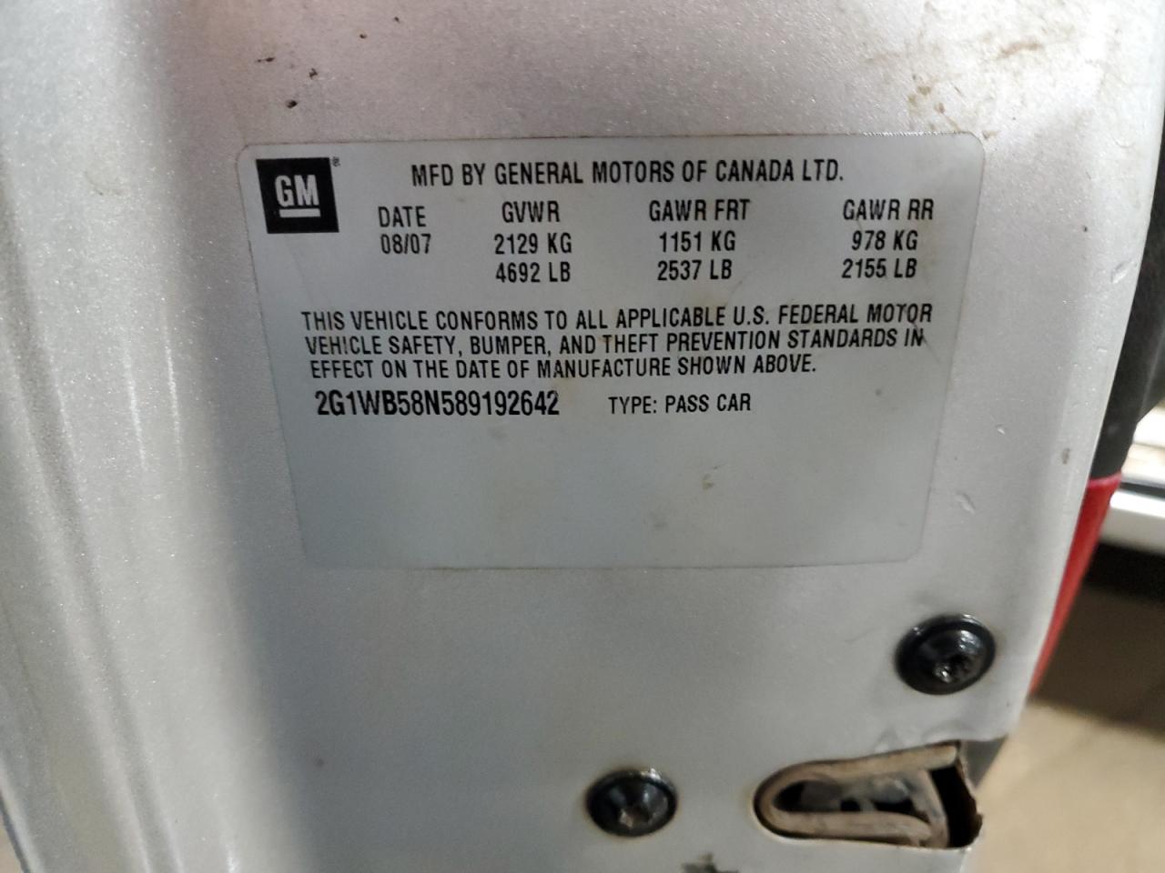 2G1WB58N589192642 2008 Chevrolet Impala Ls