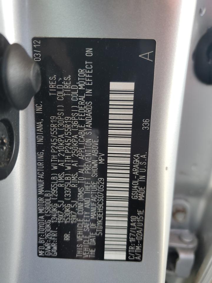 5TDYK3EH9CS070529 2012 Toyota Highlander Limited