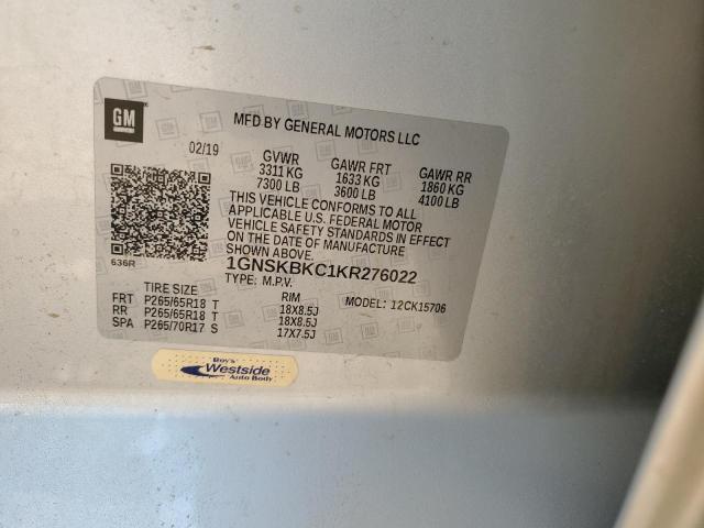 2019 Chevrolet Tahoe K1500 Lt VIN: 1GNSKBKC1KR276022 Lot: 62544004