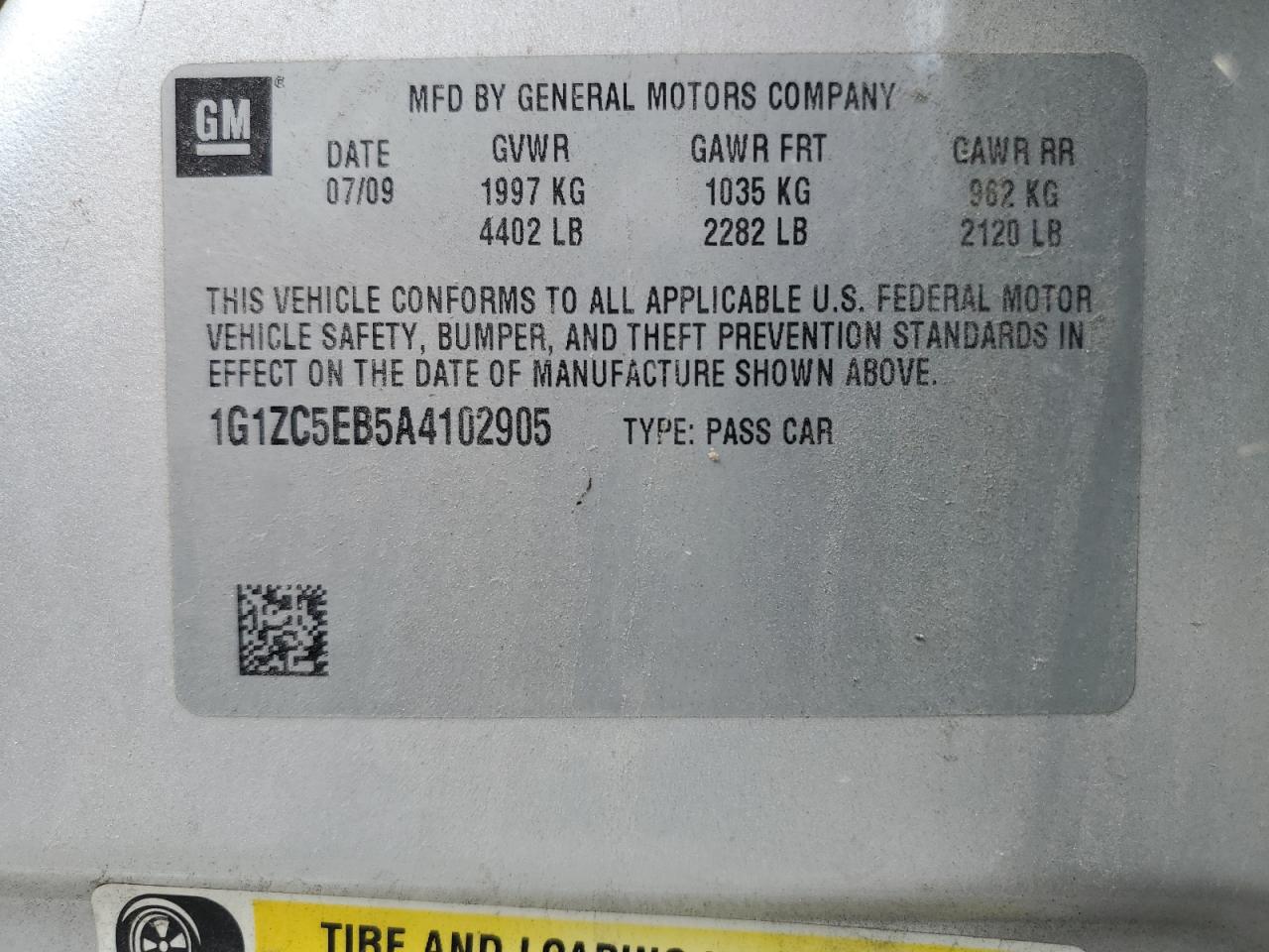 1G1ZC5EB5A4102905 2010 Chevrolet Malibu 1Lt