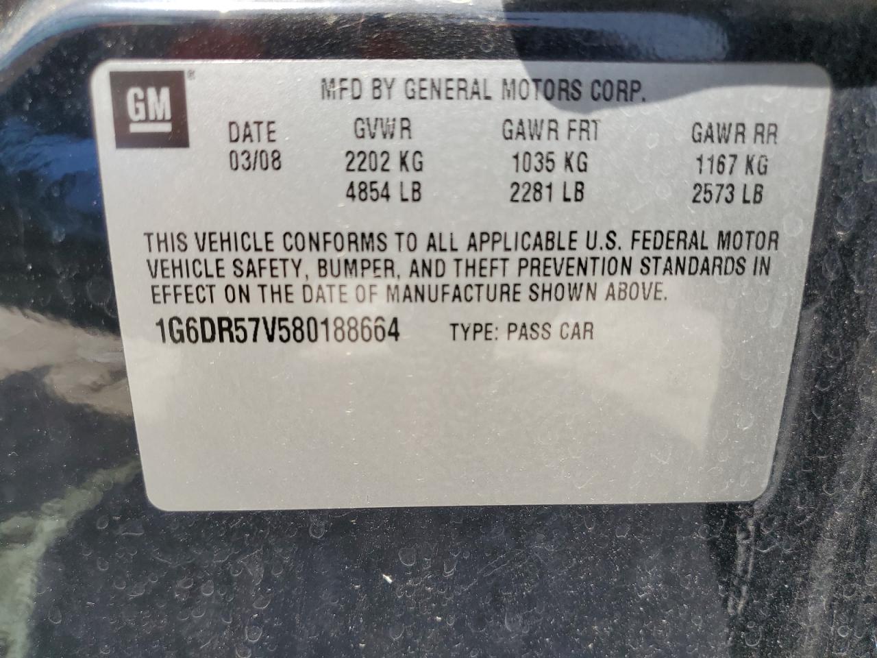 1G6DR57V580188664 2008 Cadillac Cts Hi Feature V6