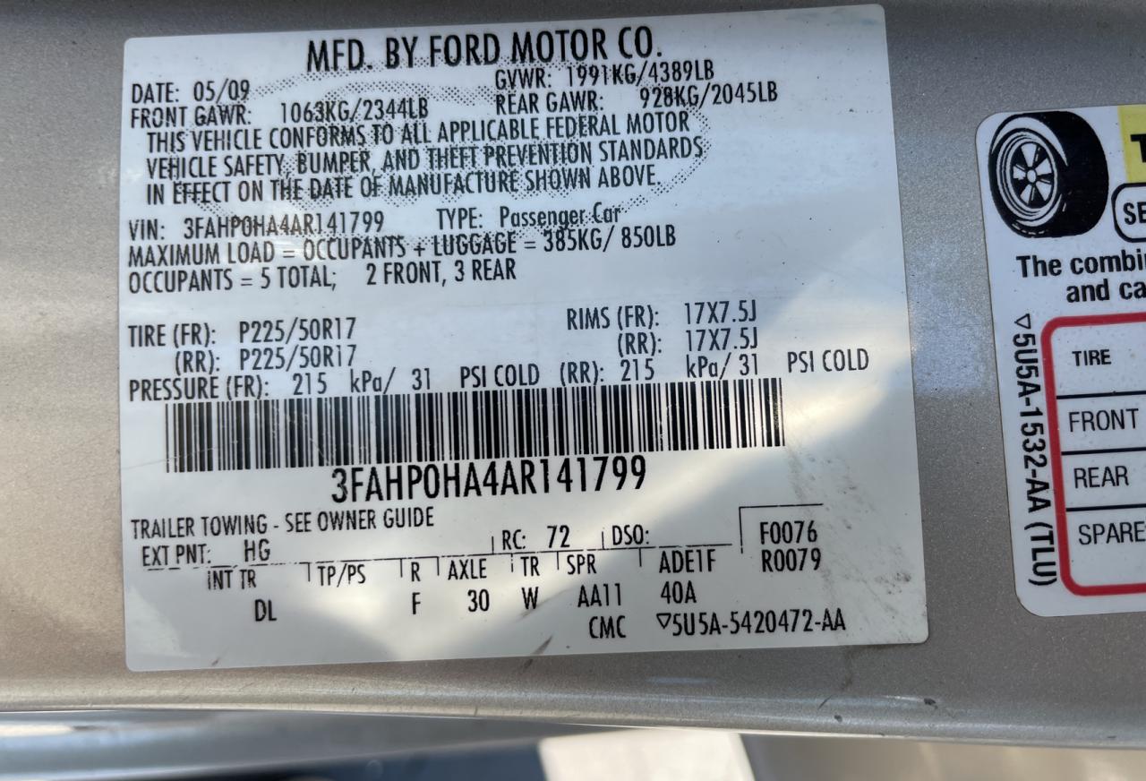 3FAHP0HA4AR141799 2010 Ford Fusion Se