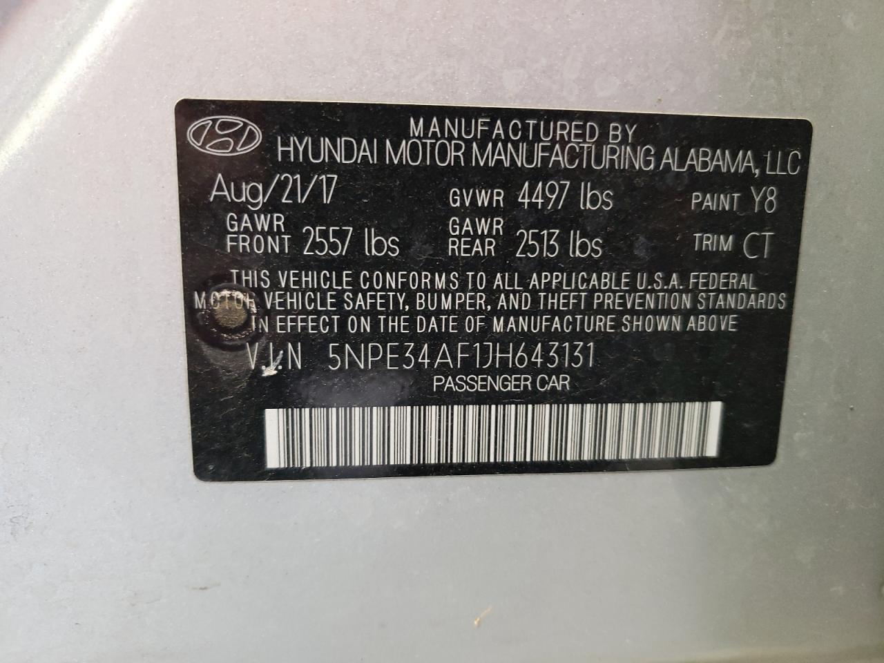 5NPE34AF1JH643131 2018 Hyundai Sonata Sport