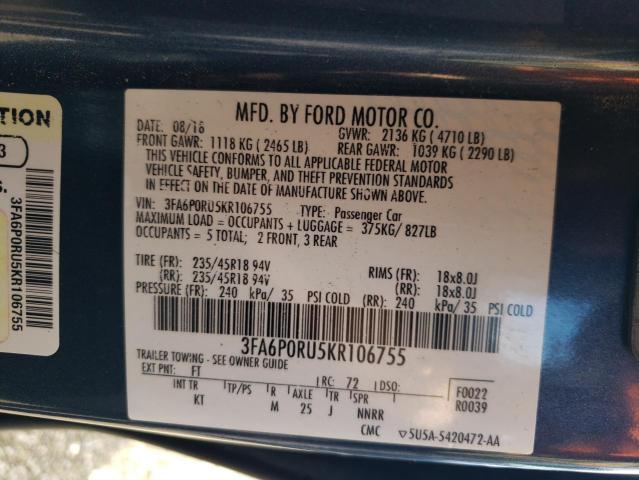 2019 Ford Fusion Titanium VIN: 3FA6P0RU5KR106755 Lot: 63020374