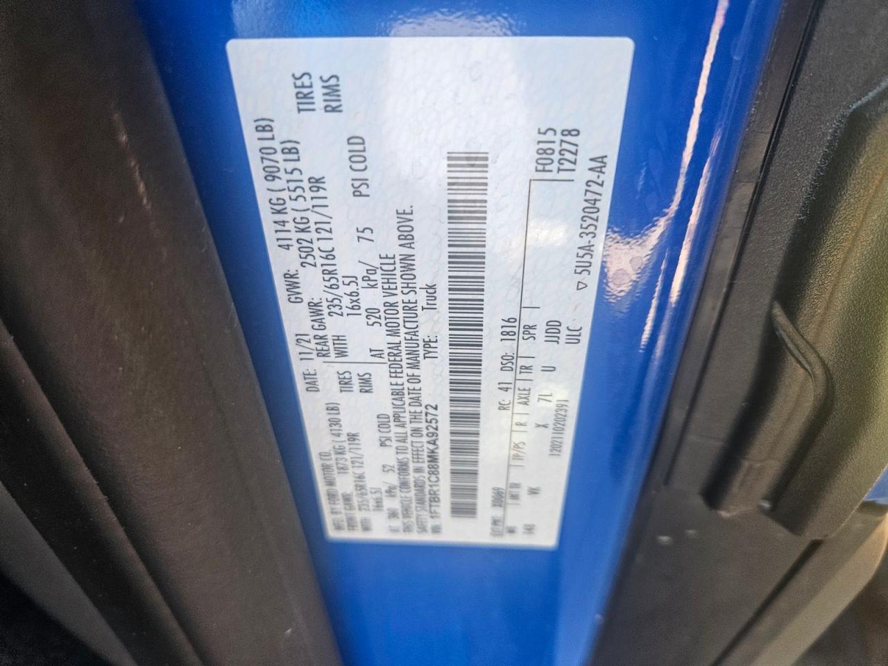 1FTBR1C88MKA92572 2021 Ford Transit T-250