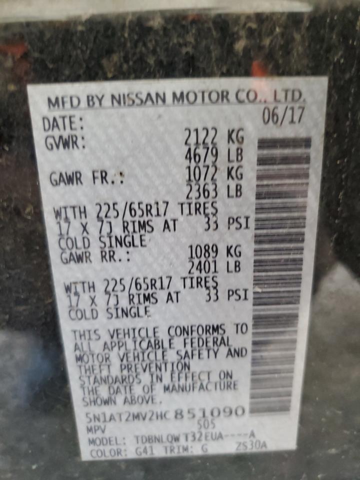 5N1AT2MV2HC851090 2017 Nissan Rogue Sv