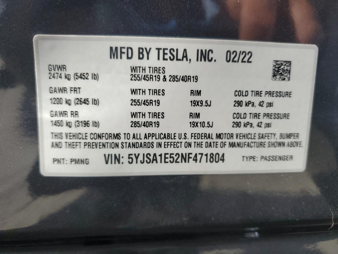 5YJSA1E52NF471804 2022 Tesla Model S