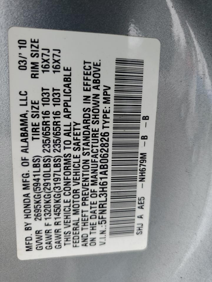 5FNRL3H61AB062826 2010 Honda Odyssey Exl