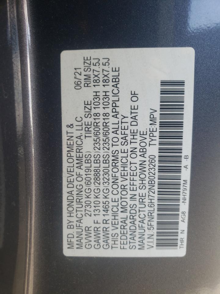 5FNRL6H72NB023260 2022 Honda Odyssey Exl