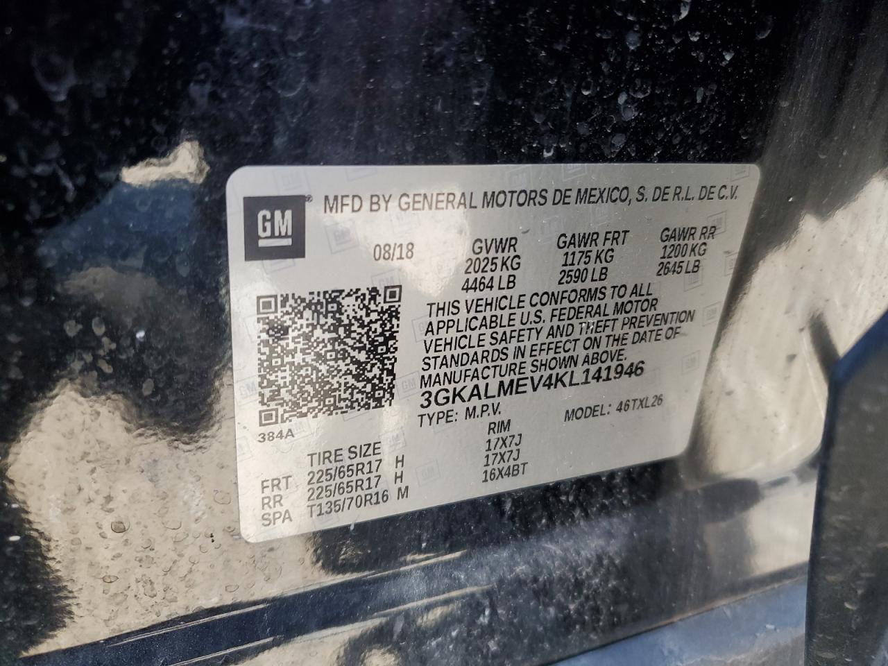 3GKALMEV4KL141946 2019 GMC Terrain Sle