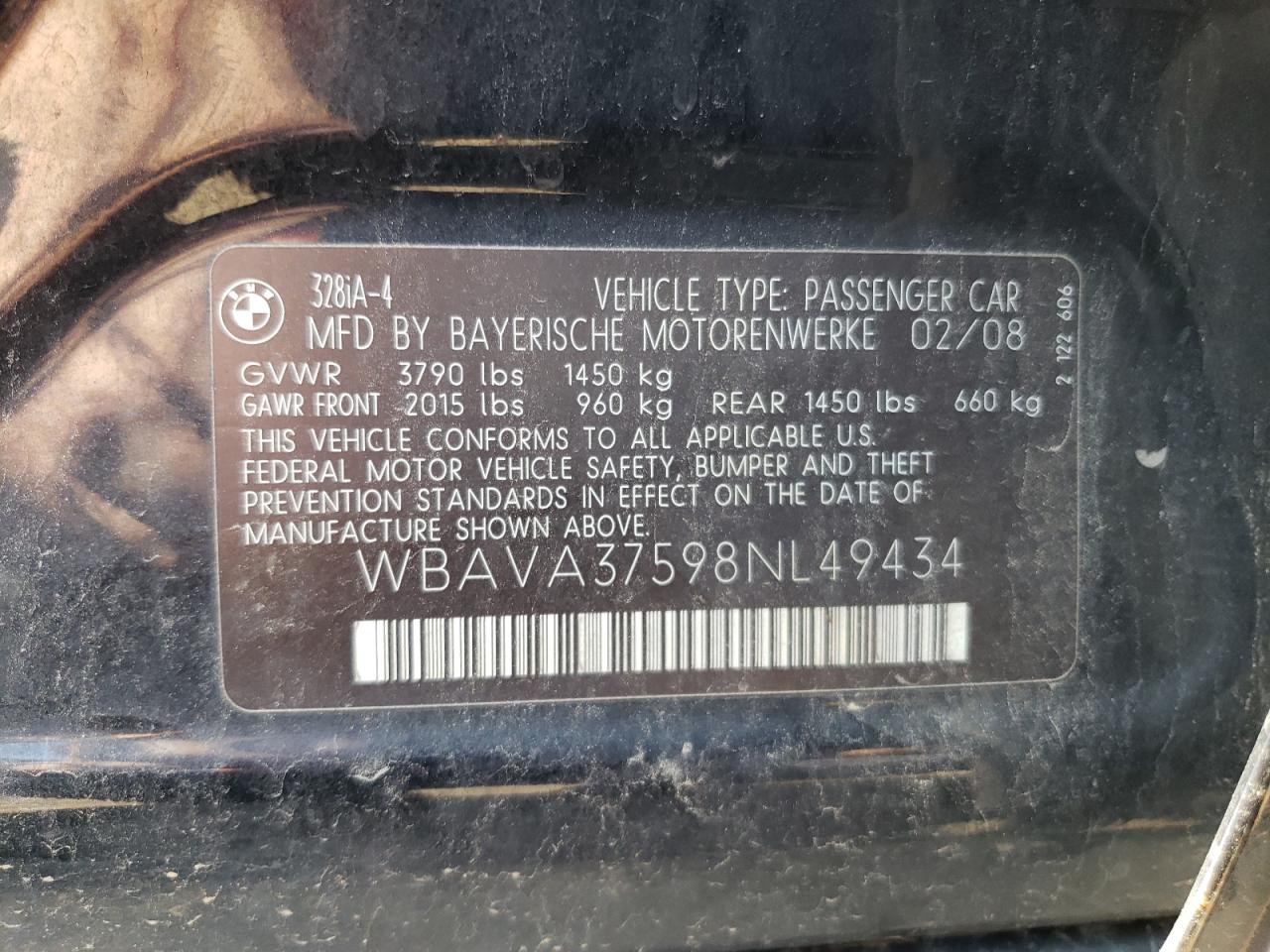 WBAVA37598NL49434 2008 BMW 328 I