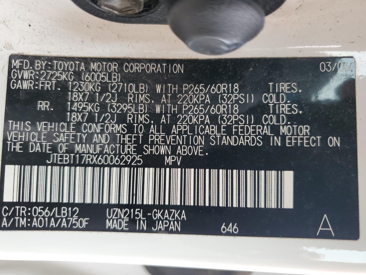 JTEBT17RX60062925 2006 Toyota 4Runner Limited