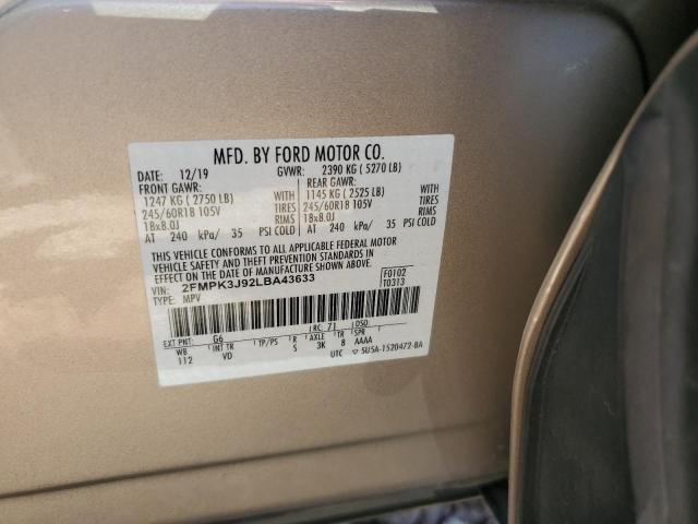 2020 Ford Edge Sel VIN: 2FMPK3J92LBA43633 Lot: 61506274