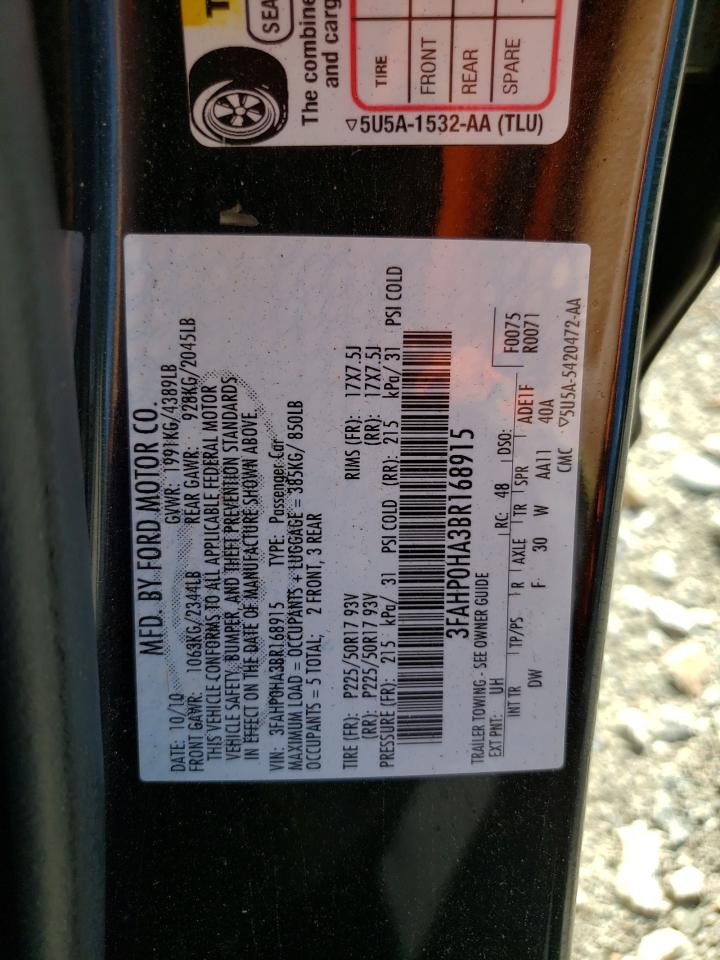 3FAHP0HA3BR168915 2011 Ford Fusion Se