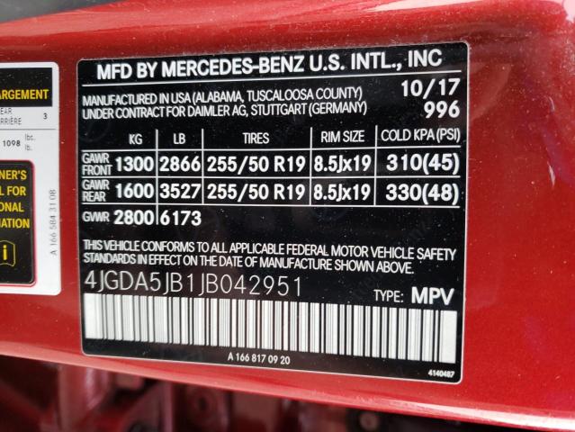 2018 Mercedes-Benz Gle 350 VIN: 4JGDA5JB1JB042951 Lot: 62259784