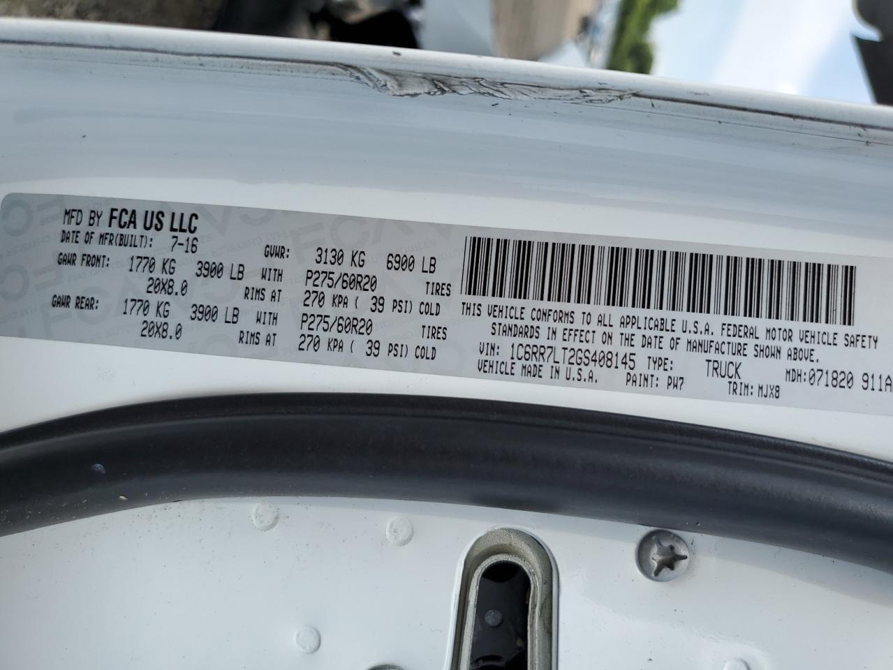 1C6RR7LT2GS408145 2016 Ram 1500 Slt