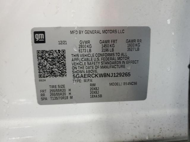 2022 Buick Enclave Premium VIN: 5GAERCKW8NJ129265 Lot: 62602654