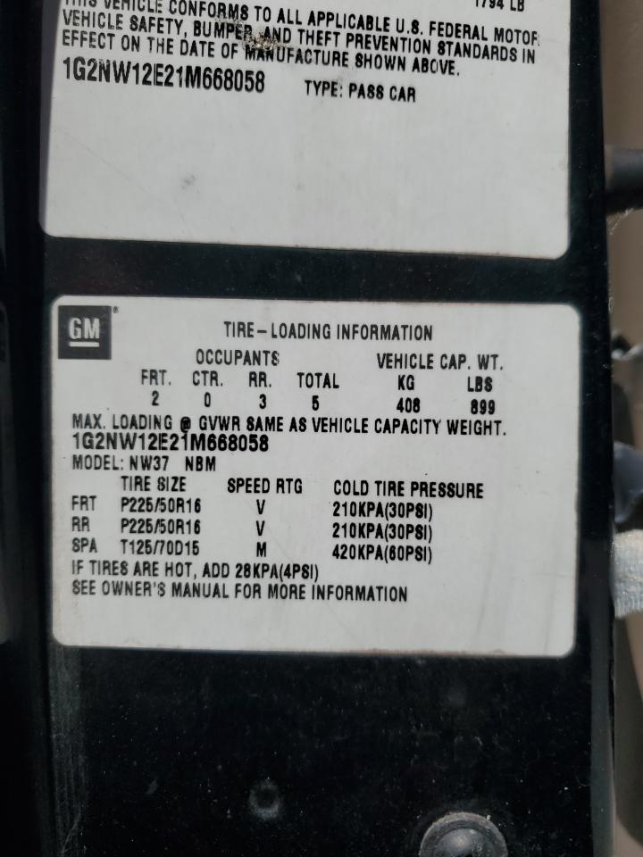 1G2NW12E21M668058 2001 Pontiac Grand Am Gt