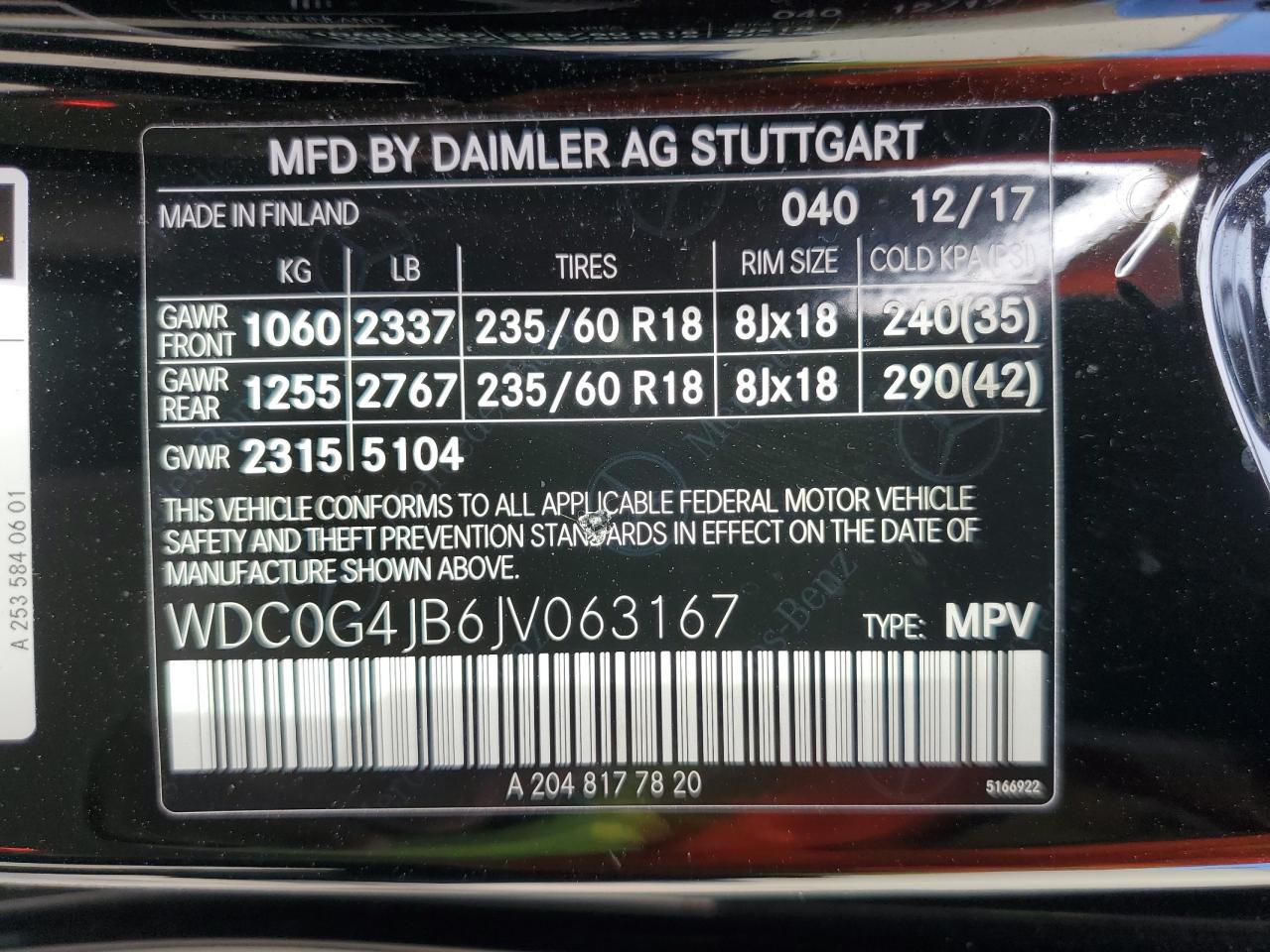 WDC0G4JB6JV063167 2018 Mercedes-Benz Glc 300