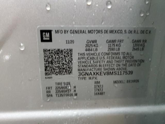 2021 Chevrolet Equinox Lt VIN: 3GNAXKEV8MS117539 Lot: 61093734