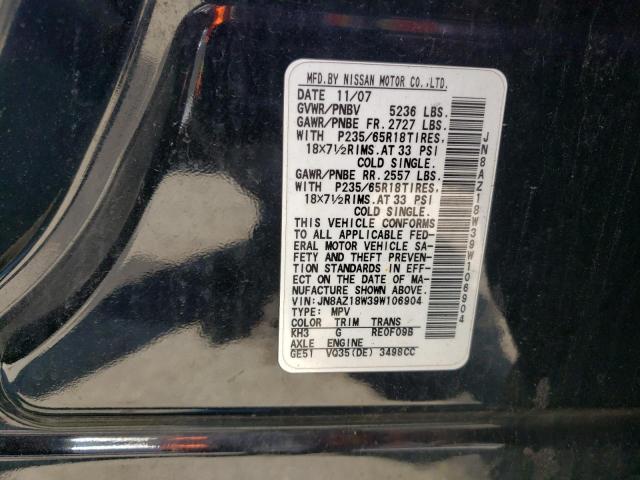 2009 Nissan Murano S VIN: JN8AZ18W39W106904 Lot: 61589074