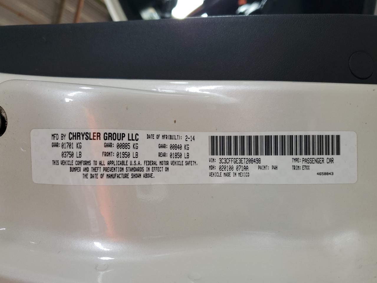 3C3CFFGE3ET208498 2014 Fiat 500 Electric