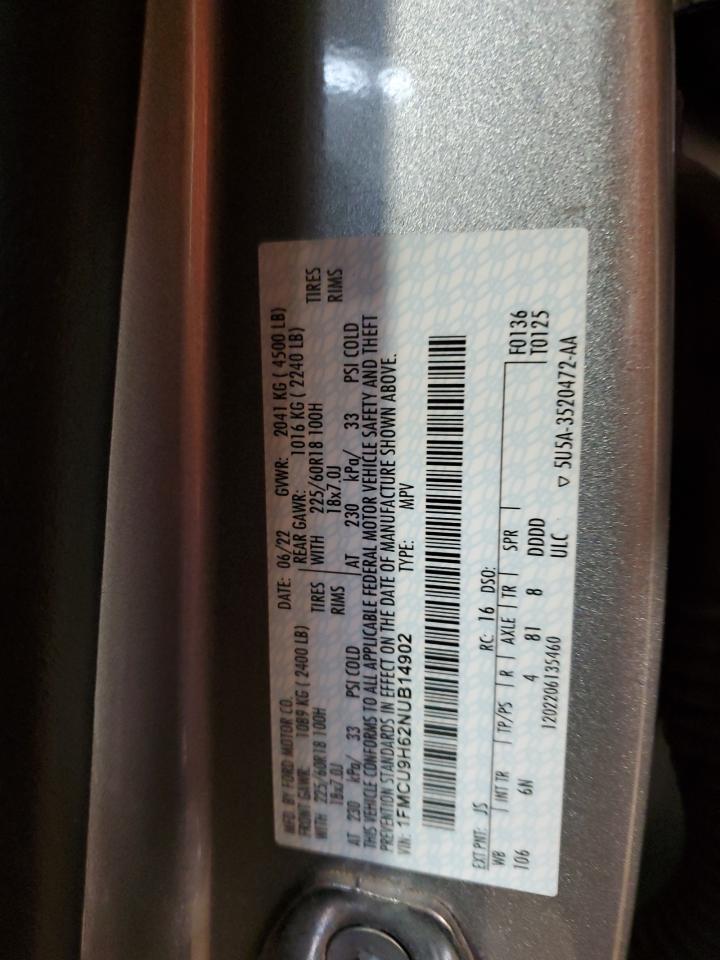 1FMCU9H62NUB14902 2022 Ford Escape Sel