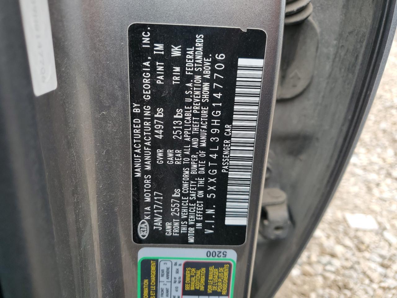 5XXGT4L39HG147706 2017 Kia Optima Lx